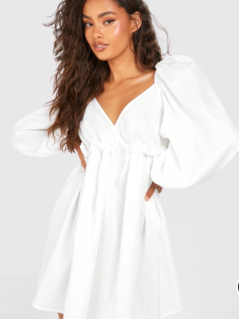 Boohoo White Off-Shoulder Puff Sleeve Dress